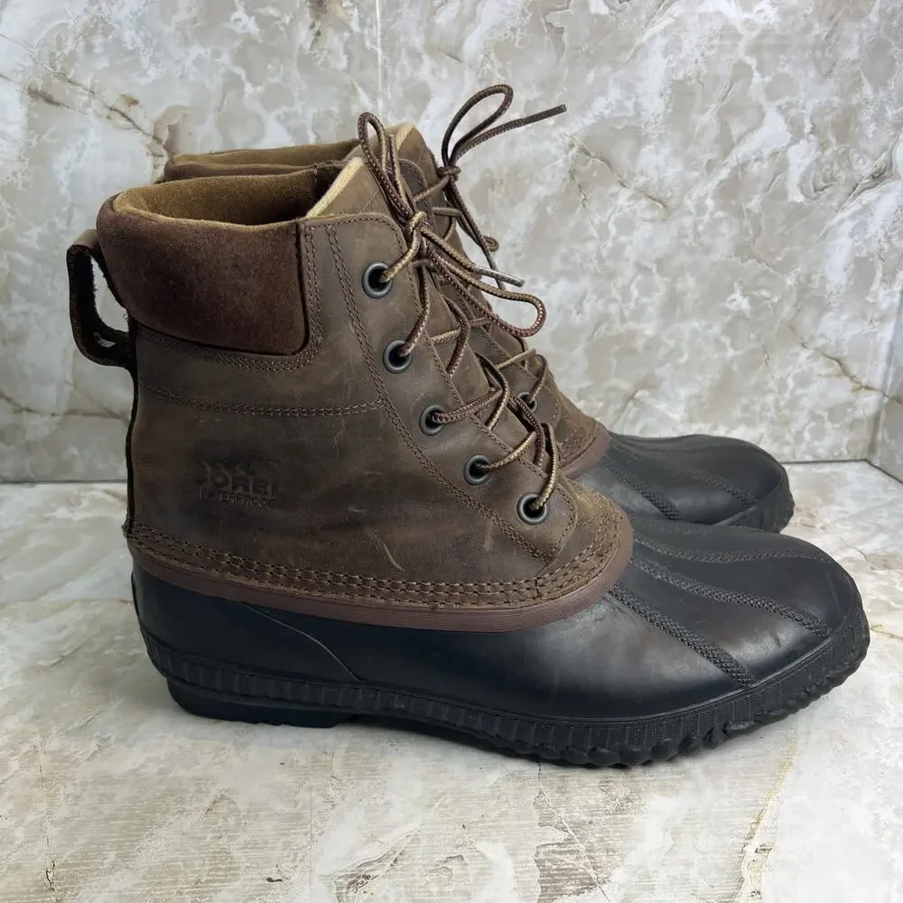 Sorel Cheyanne II Brown Leather Lace up Waterproof Duck Boot Mens Size 13